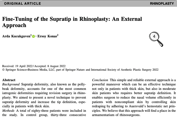 Author:  Fine-Tuning of the Supratip in Rhinoplasty: An External Approach